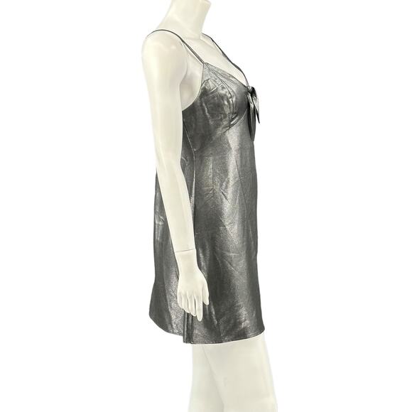 Topshop Dress Womens 4 Silver Shimmer Foil Mini Slip Holiday Babydoll Glam‎ Y2K - Picture 3 of 10